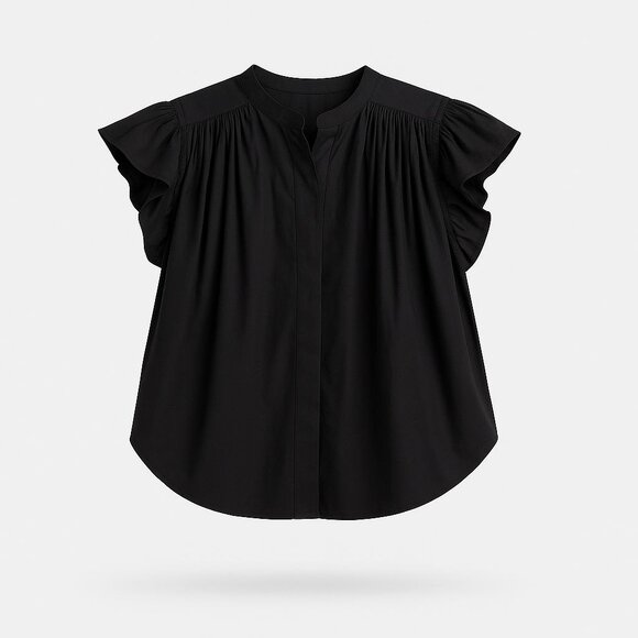 Madewell Poplin Shirred Button Up Shirt Womens XS Jet Black Blouse - Picture 1 of 16